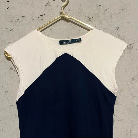 Lauren Ralph Lauren Colorblock Lined Cap Sleeve Shirt Navy Cream Women’s Size M - Picture 5 of 9